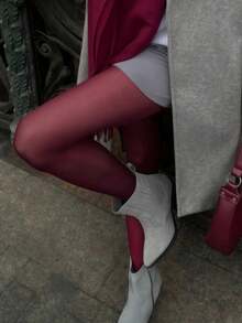 1pc Stockings Plus Size Womens Burgundy Long Socks Perfect For Daily Wear Stretch Comfort Fit Feminine Elegance Year Round Favorite Soft Material Photo Ready - 酒紅色 - 查看 3