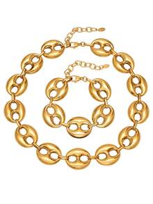 1件装多色镂空咖啡豆不锈钢项链/颈链，18K镀金夸张个性化首饰 - 咖啡豆套裝 - 查看 2