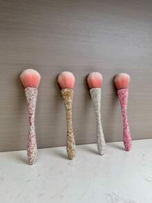Nuevo cepillo de polvos para la cintura con rhinestones, cepillo de maquillaje de pelo suave extra grande para rubor, herramienta de manicura, artesanal de lujo, regalo elegante para mujeres, amigable para viajar - Blanco - Ver 2