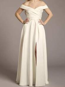Elegant Off The Shoulder Satin Wedding Gown - Perfect For Christmas, Halloween, Weddings, Proms & Birthdays - White - View 5