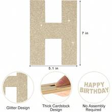 Glitter Champagne Gold Happy Birthday Letters Sign Birthday Garland Wall Door Banners Women Men Party Backdrop Decorations, No Assembly Required - 香檳色 - 查看 5