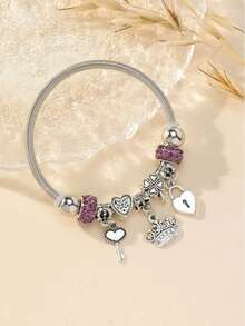 Christmas Charm Bracelet Gold Heart & Silver Bow Plated Crown- Friendship Bracelets Adjustable Snake Chain With Beads & Crystals-DIY Jewelry Gift Set For Women & Girls, Birthday & Holiday Gifts - Nhiều màu - Xem 19