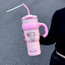 1个1100毫升豹纹保温杯，不锈钢真空保温旅行杯，带茶漏、手柄和吸管，大容量 - 彩色 - 查看 14