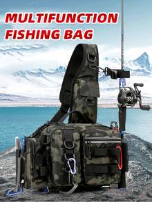 Large Capcity Fishing Funny Pack, 600D Lure Storage Bagpack, Tackle Box Organizer With Rod & Gear Holder, Fishing Waist Rig Bag Ideal For Fishing, Camping, Hiking - Multicolor - View 2