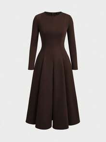 Đầm thu đông kiểu Pháp thanh lịch, ôm dáng, dành cho nữ, thích hợp mặc trong dịp Quốc khánh Ả Rập Xê Út. - màu nâu - Xem 5