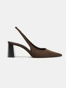 女士棕色高跟鞋，2025年秋季新款，尖头穆勒鞋 - 棕色 - 查看 2