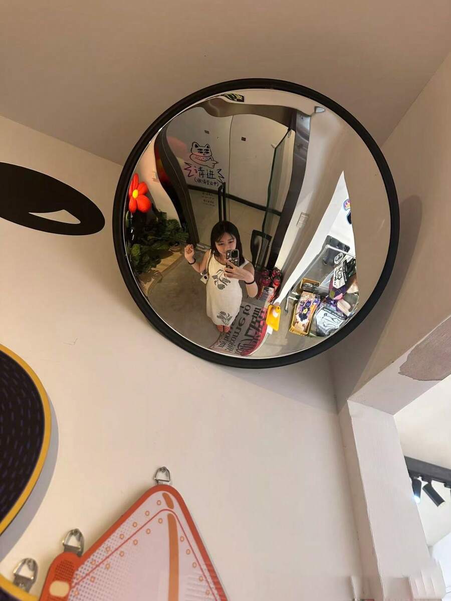 1pc Fashionable Round Wall Mounted Mirror, 360 Degree Parking Lot Inspection Mirror - Bathroom Accessory - Stainless Steel Frame, Makeup Mirror, Bathroom And Bedroom Vanity Mirror, Home Decor, Bathroom Accessory, Easy Installation, Upgraded Anti-Fog Coating, Entryway Wall Hanging Mirror, Home Living Room And Bedroom Decor Wall Mirror, Dedicated For Photography And Videography. - Multicolor - View 1