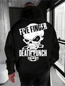 Sudadera con capucha de cinco dedos y estampado grande en la espalda, moda otoño-invierno para hombres, sudadera deportiva versátil y casual para Halloween, tops de manga larga, estilos regulares de primavera/otoño - Negro - Ver 1