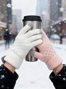 Knitted Gloves Color-Blocked Rib Cuff+Leather Label+Thickened Warm Knitted Material+Mixed-Color Texture+Multi-Color Optional Belongs To Men's Winter Clothing; Men's Apparel; Matches Men's Quarter-Zip, Lover Boy Beanie, Beanie Etc.; Fits Snow Gear; As Ski Equipment, Matches Ski Suits - Solid Color - View 1