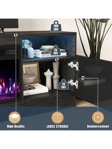 [2 Packages Shipping]Fireplace TV Stand With 36" Fireplace, Up To 80" TVs, 70" Entertainment Center, With20 Color Lights, TV Media Console With Storage Cabinets For Living Room,Thanksgiving,Christmas  Gift - 黑色 - 查看 7