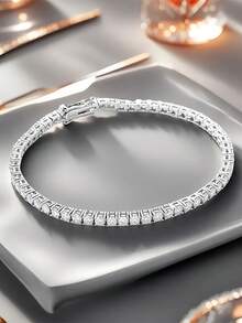 1pc 3.0mm Exquisite Luxury Hip Hop 4-Claw Moissanite Tennis Chain S925 Sterling Silver Full Diamond Bracelet, Shiny, Luxurious, High-End, Elegant Jewelry, Wedding Engagement Gift For Brides