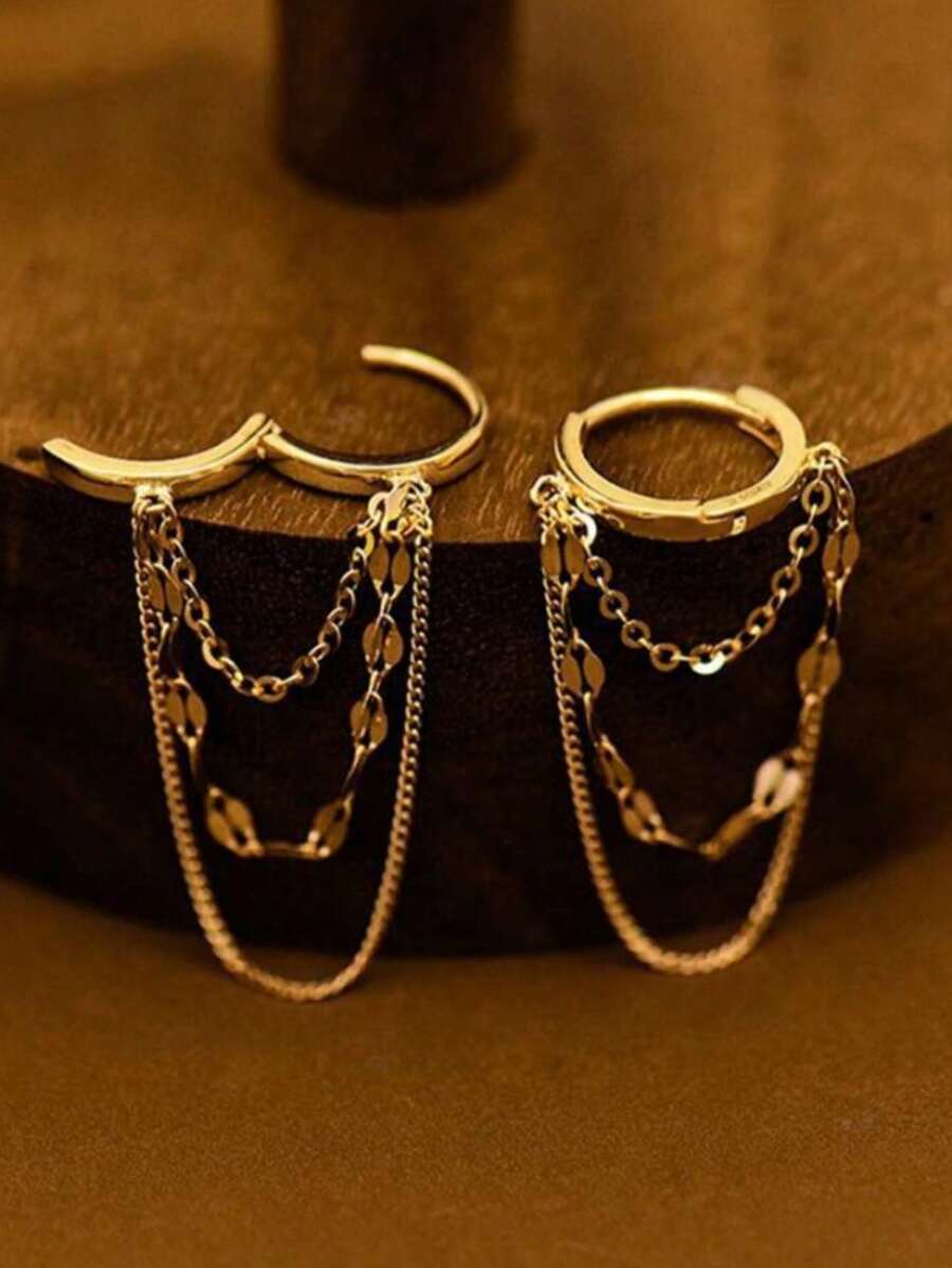 1 Đôi bông tai vòng thép không gỉ thanh lịch, quà tặng trang sức thời trang cho phụ nữ và trẻ em gái, đeo hàng ngày - tua rua - Xem 1