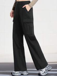 CAMEL CROWN 女士户外工作裤，防水直筒梭织运动裤，适合秋冬季穿着 - 幻影黑 - 查看 4