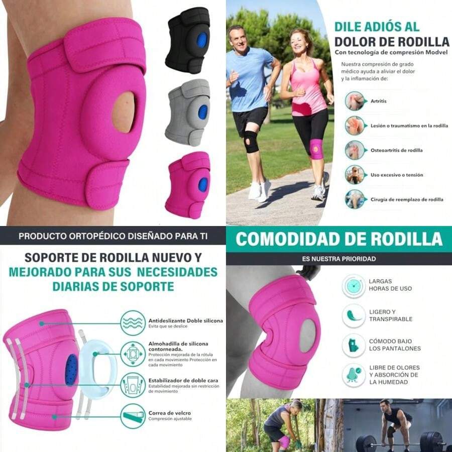 Rodillera Ortopedica, Rodillera Ortopédica, Rodilleras de Esponja Gruesa,Rodillera Ajustable con Estabilizadores Lateral,Rodillera Ortopedica para Dolor de Rodilla, para Recuperación de Lesiones y Aliviar ACL, LCL, MCL, Artritis ()(Rosa) - Multicolor - Ver 1