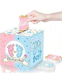 51pcs, Gender Reveal Ballot Box With 50 Ballot Cards BabyShower Decorations Party Invitations And Voting Game Gender Reveal Party Supplies (Pink, Blue) - Includes 1 Box And 50 Cards