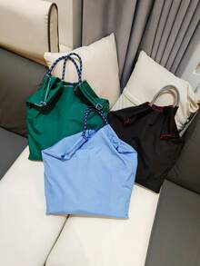 1 chiếc túi xách thời trang đa năng, túi tote nylon nhẹ tối giản dành cho người đi làm, túi mua sắm có thể gấp gọn. - Nhiều màu - Xem 1