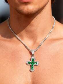 1-5 piezas Elegantes collares con colgante de cruz, joyería de estilo hip hop unisex, accesorios de moda europeos y americanos, adecuados para declaración de moda - Multicolor - Ver 5