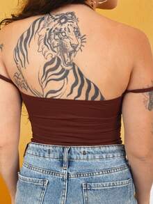 Corset Tank Top, Polyamide Knit Fabric, Beach, Vacation, Night - 鏽棕色 - 查看 2