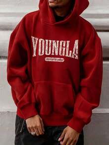 Unique Tailor - Men's Casual Novel Hoodie With YOUNGLA Text Pattern, Daily Casual Wear, Autumn And Winter Gifts, Comfortable And Versatile, Fashionable Street, Suitable For Daily And Outdoor Wear - 紅色 - 查看 1