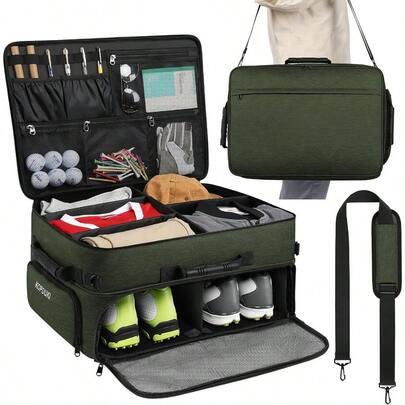 Extra Large Golf Trunk Organizer For Car Storage 20x14x10 2-Layer Design With Water-Resistant Material And Ventilated Shoe Compartment For 2 Pairs Of Shoes Ideal For Golf Accessories And Travel Essentials