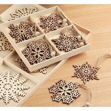 12pcs Wooden Snowflakes Decorations 3 Inch Christmas Ornaments Wood Hanging Ornament Rustic Farmhouse Christmas Craft Supplies - Natural - View 7