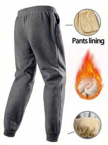 Men's Winter Thickened And Padded Warm Casual Long Pants, Suitable For Outdoor Activities In Cold Weather, Perfect For Winter Walks And More. - 深灰色 - 查看 7