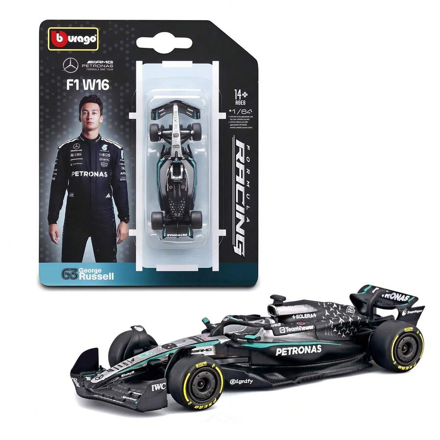 2025年新款1:64 Bburago F1合金模型车 - 法拉利SF25、红牛RB21、AMG W16 E Performance、迈凯伦MCL39标准涂装合金赛车收藏玩具 - W16#63 - 查看 1