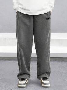 1件青少年/男童宽松休闲运动纯色百搭灯芯绒直筒裤