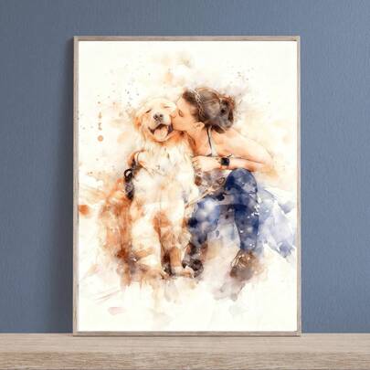 Personalized Watercolor Effect Pet & Owner Gift | Pet Memorial Portrait | Customized Watercolor Dog Portrait | Customized Dog Portrait | Customized Dog Oil Painting, Customized Cat, Customized Cat Portrait, Customized Portrait, Customized Family Portrait, Customized Couple Portrait, Customized Family Member Portrait, Customized Friend Portrait, Customized Gift (Unframed Canvas), Offering Horizontal And Vertical Versions,Home Decor Living Room ,2026-Collection