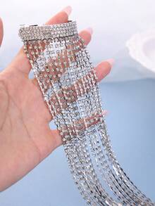 1 pieza Elegante Clip de Pelo con Cadena Larga de Cristal Rhinestone y Borla, Accesorio de Pelo de Cristal Brillante para Mujer, Verano, Playa, Boda - Plateado - Ver 7