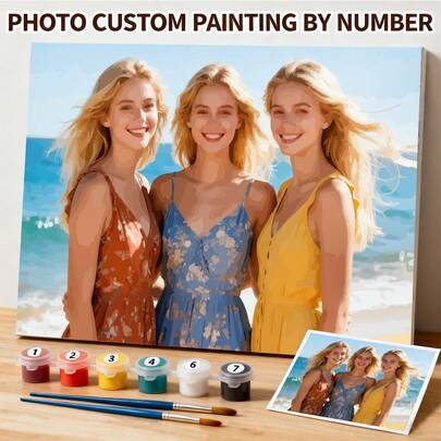 HuaCan 1 pieza Pintura personalizada por números con foto personalizada, kit de pintura por números para adultos sin marco, 24 colores, ornamental, exquisito, elegante, regalo para él, ella, papá, mamá, familia, amigos, para el Día del Padre, para graduación, para decoración de pared, sala de estar