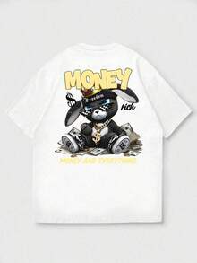 Street Fashion! Men's Short Sleeve T-Shirt With Printed Rabbit Design - White - View 5