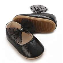 Baby Girl PU Dress Flats Soft Soles Dot Print Mesh Bow Mary Jane Shoes Casual Walking Shoes For Newborn Toddler - màu đen - Xem 6