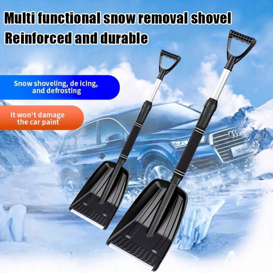 1pc Heavy Duty Multi-Function Manual Car Snow Shovel Set With Detachable Handle + Wide Shovel Head + Sturdy Aluminum Tube Design, Durable ABS Material, Car Accessories, Travel Tool, Suitable For Deep Snow Scenarios, Suitable For Vehicles / Snowboards / Patios / Driveways / Stairs, Efficient Winter Snow Removal Tool