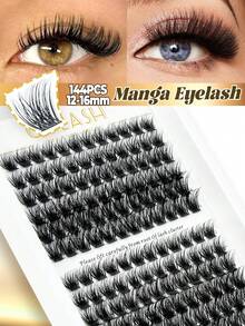 144 piezas Kit de extensiones de pestañas individuales con capacidad grande, hecho con materiales crudos con una rugosidad de 0,05 D Curl (0,47-0,63 pulgadas) para un aspecto natural, extra grueso, suave y ligero. Pestañas postizas segmentadas reutilizables perfectas para maquillaje diario, bodas, fiestas, festivales, Día de la Madre, Halloween, Navidad y Año Nuevo. - Negro - Ver 1