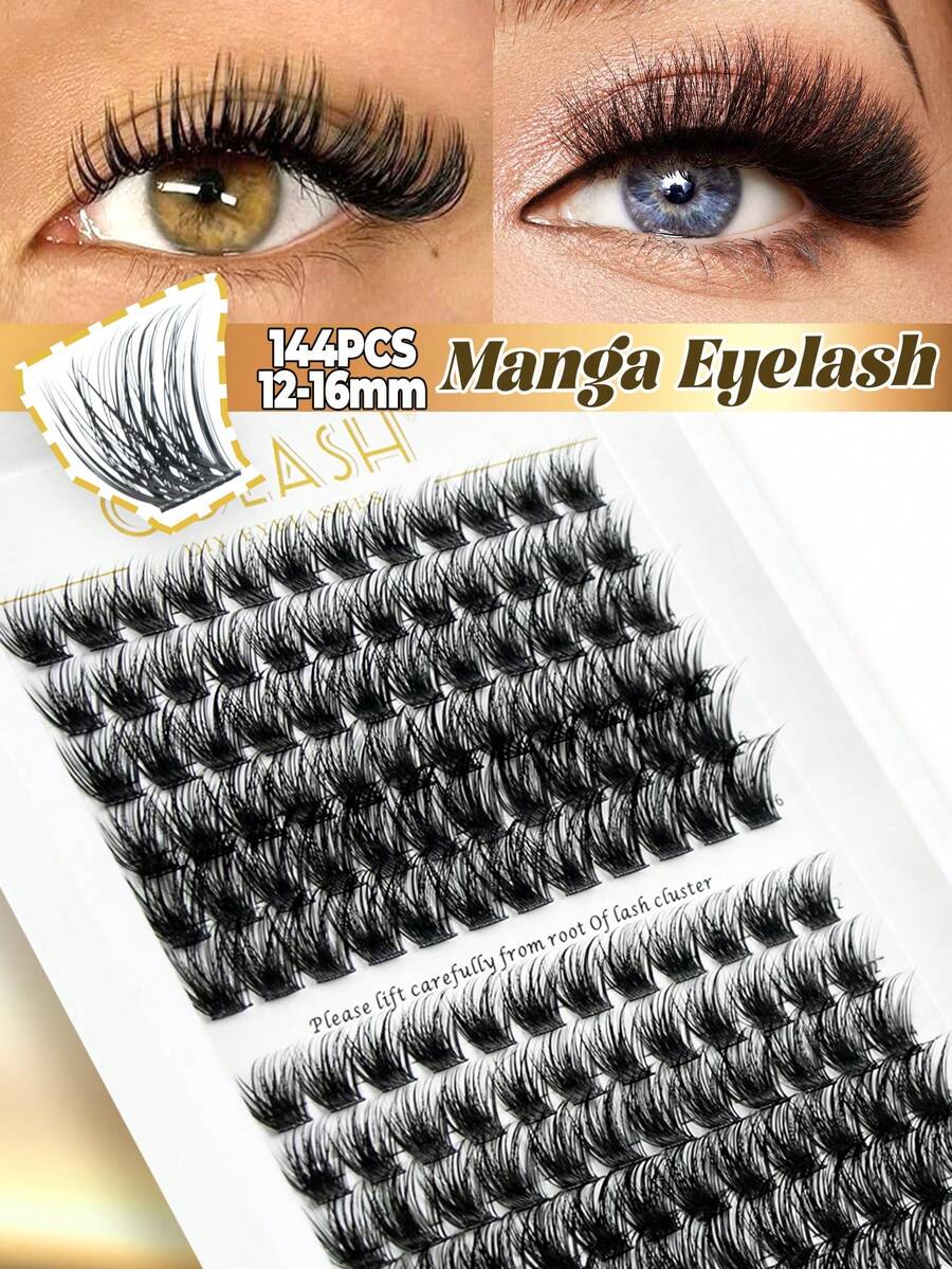 144 piezas Kit de extensiones de pestañas individuales con capacidad grande, hecho con materiales crudos con una rugosidad de 0,05 D Curl (0,47-0,63 pulgadas) para un aspecto natural, extra grueso, suave y ligero. Pestañas postizas segmentadas reutilizables perfectas para maquillaje diario, bodas, fiestas, festivales, Día de la Madre, Halloween, Navidad y Año Nuevo. - Negro - Ver 1