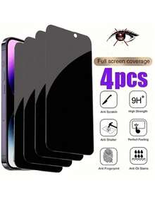 4-Pack Privacy Screen Protector Compatible With Iphone 18 Pro, 18 Pro Max, 17, 16e, 16 Pro Max, Protects Sensors, Compatible With Dynamic Island, 9H Anti-Peeping Tempered Glass Film, Scratch-Resistant, Compatible With Phone Cases, Easy Installation, Bubble-Free, Compatible With IPhone 15 Pro Max, 14, 13, 12, 11 7/8, XR, XS, XS Max - Black - View 14
