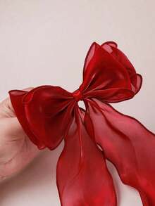 1pc Sweet Red Princess Mesh Big Bow Ripple Streamer Spring Hair Clip, Elegant Soft Spring Accessory, School Stuff, College, Bows, Cute, Outfit Women, New Years, Classy, Festival Outfits, Winter Outfit Women - 藍色 - 查看 2
