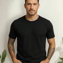 Men's Basic Plain T-Shirt, Premium 30.1 Cotton - màu đen - Xem 1