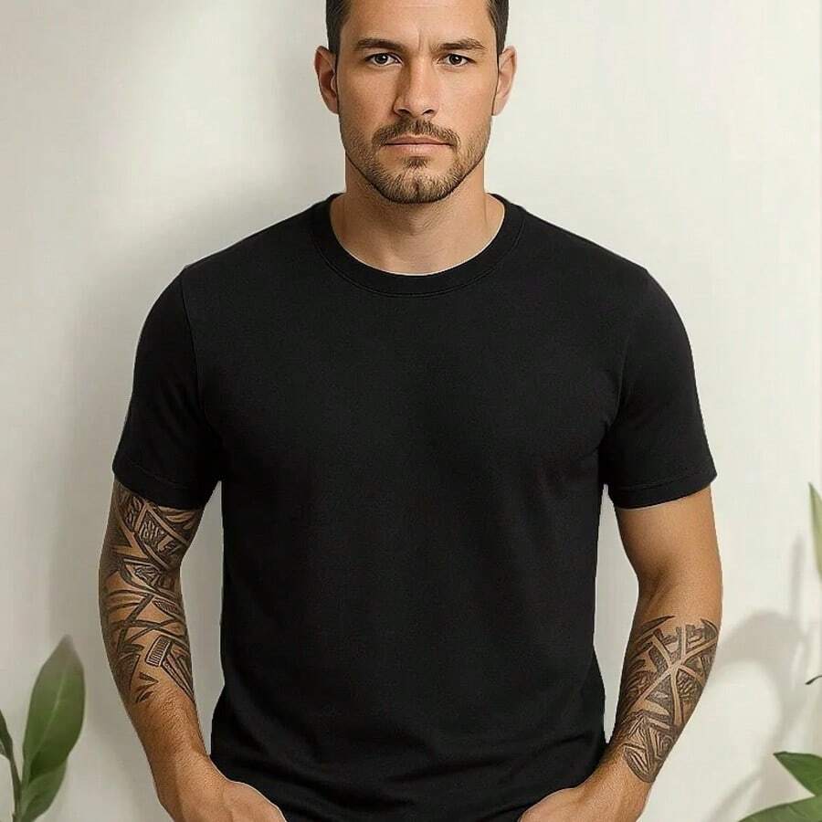 Men's Basic Plain T-Shirt, Premium 30.1 Cotton - màu đen - Xem 1