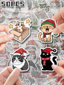 50pcs Cute Christmas Cat Theme Vinyl Sticker Set, Unique Patterns, Delicate Decor, Removable & No Residue. Perfect Gift For Classroom Rewards, Holiday Parties, Birthdays. Applicable To Phone Cases, Laptops, Luggage, Scooters, Notebooks, Cups, Tablets, Water Bottles, Etc. High-Resolution Printing, Vibrant Colors. Fun Gift For Students, Teens, And Office Workers.