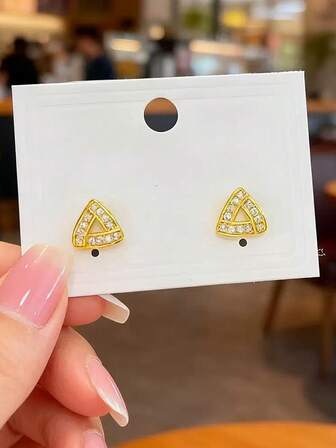 1 Pair Fashionable Geometric Hollow Triangle Micro-Inlaid Zirconia Stud Earrings