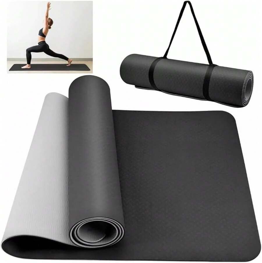 Tapete de Yoga Antideslizante y Cómodos, Yoga Mat para Ejercicio de Buena Calidad y Ecológicos, Tapete Yoga Antiderrapante de Suavecito y Grueso, Deporte Colchoneta Fitness Alfombrilla para Yoga de Grosor - Negro - Ver 1