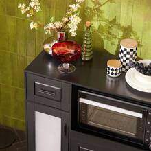 SoBuy Sideboard On Wheels Kitchen Trolley Microwave Cabinet Kitchen Cabinet Trolley Storage Cabinet Kitchen Dresser Kitchen Trolley W X H X D Approx. 88.5 X 89 X 40 Cm FSB78 - Black - View 10