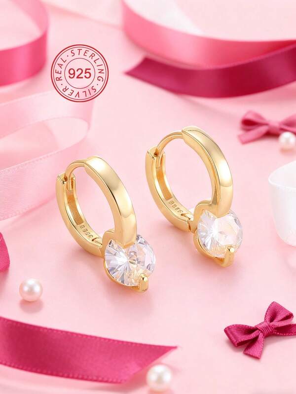 Artepollo Pendientes de aro chapados en oro de 14K sobre plata de ley 925 con circonita brillante para niñas, hipoalergénicos, resistentes a la decoloración, ligeros, joyería de uso diario, empaquetados en caja de regalo, excelente regalo para niñas