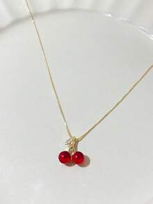 1件高品质奢华小众设计红樱桃吊坠项链 - 紅色 - 查看 1