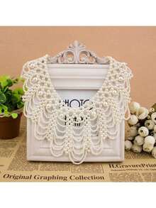 珍珠串珠蕾丝花边领口丝带女士项链婚礼首饰，适用于服装和婚纱 - 1 - 查看 5