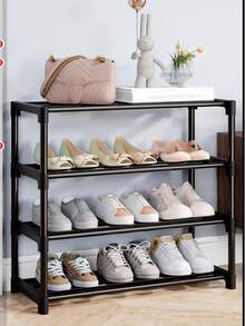 1 Piece Stackable Shoe Rack - Sturdy Black Metal And Plastic Design, Suitable For Entryway, Closet, Garage, Living Room Or Bedroom Storage - Space-Saving Sneaker And Shoe Organizer Rack - Black - View 5