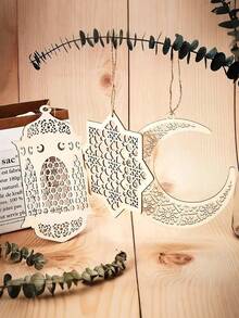 Zestawy 1/2 drewnianych dekoracji na Ramadan, wisiorek z księżycem i lampa wisząca na Eid Al Fitr, lampa księżycowa na Eid Al Fitr, lampa gwiazda na Ramadan, dekoracja na Eid Al Fitr, dekoracja domu na zewnątrz, dekoracja pokoju dziecięcego - Wielokolorowe - Zobacz 9