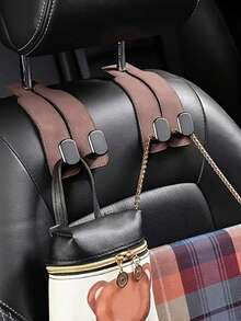 1PC Imitation Fur Metal Hook Car Hook, Car Seat Back Double Hook, Multifunctional Car Rear Seat Mobile Phone Bracket